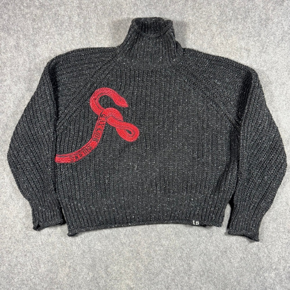 Taylor Swift Reputation Mockneck Cropped Sweater Womens Medium Gray Snake 2024